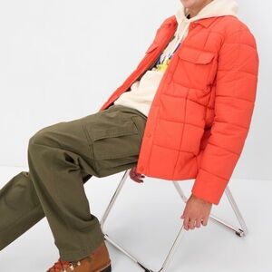 New Roots Men's Vibrant Orange Puffer Shirt Jacket size Small